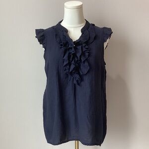 The Limited Navy Blue Sleeveless Ruffle Blouse - M